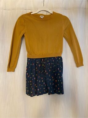 Gymboree Mustard Knit Top with Navy Floral Skirt Dress